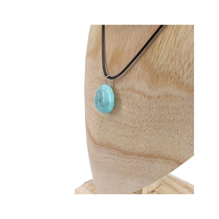 Collier Pendentif Amazonite Bleue AAA – Pierre Roulée Naturelle – Coco Papaya