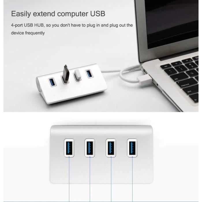 Multi Adaptateur 4 en 1 Type C pour MACBOOK Air APPLE Smartphone Hub 2  ports USB 2.0 1 Port USB 3.0 (ARGENT) - Cdiscount Informatique