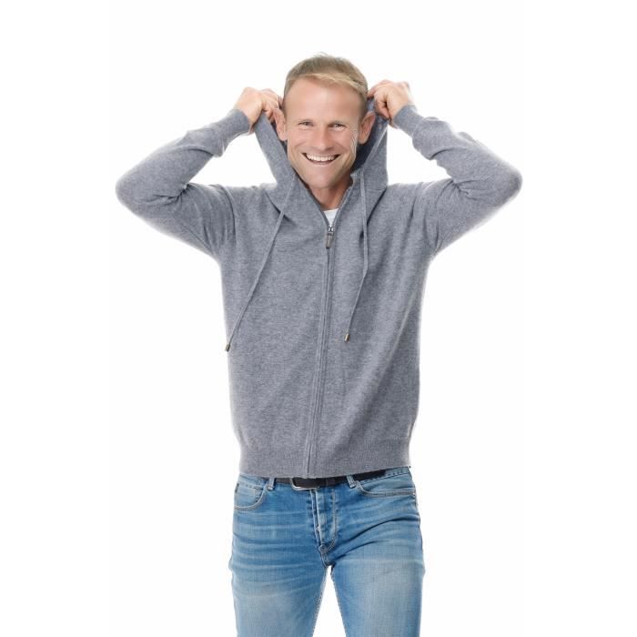 UGHOLIN Gilet Cardigan Homme 100 Cachemire a Capuche Zippe Gris Gris Cdiscount Pret a Porter