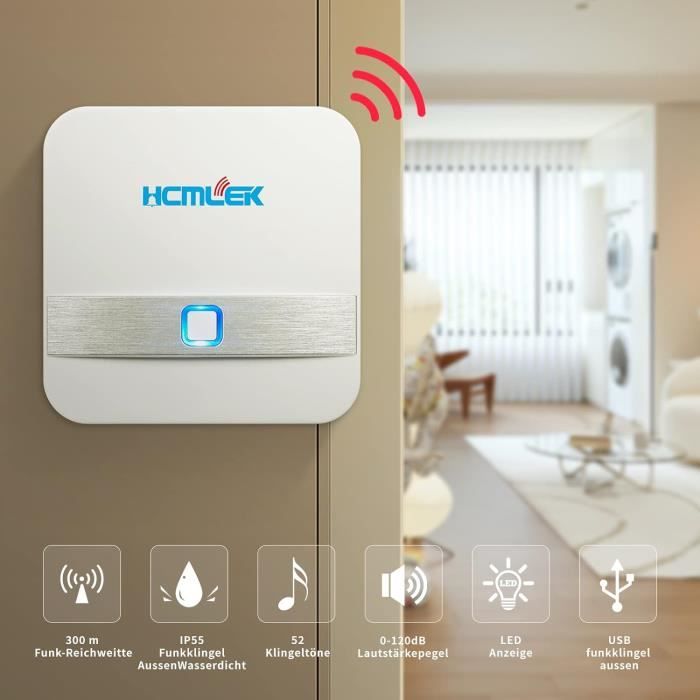 Sonnette Sans Fil Étanche - Portée De 300 M - Ip55 - Avec 1 Récepteur ...