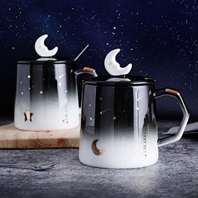 Tasse à Café-Thé Lune et éToile avec CouvercleTasse de 12 Oz DéGradé Bleu  avec éToiles DoréEsDessus et CuillèRe Inclus 548 - Cdiscount Maison