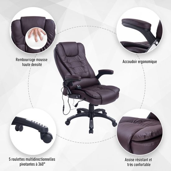 Fauteuil De Bureau Massant Baly Marron Myco00957 Achat Vente Chaise De Bureau Cdiscount