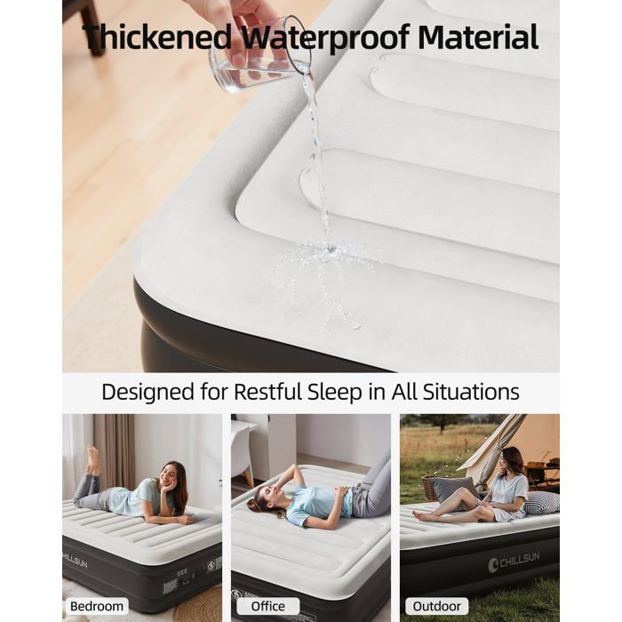 CHILLSUN Matelas Gonflable 2 Personnes 190x137x46cm - Lit D'Appoint Avec Pompe Intégrée Pour Camping Et Invités