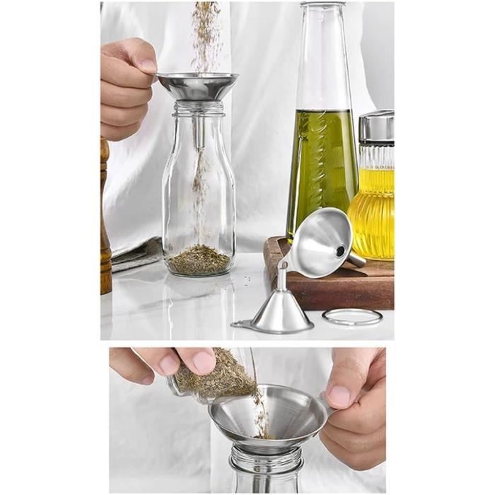Lot De 3 Entonnoirs De Cuisine En Acier Inoxydable, Petit Entonnoir Avec Long Manche En Métal Pour Transférer Fluide, Liquide, Huile, Poudre, Doré