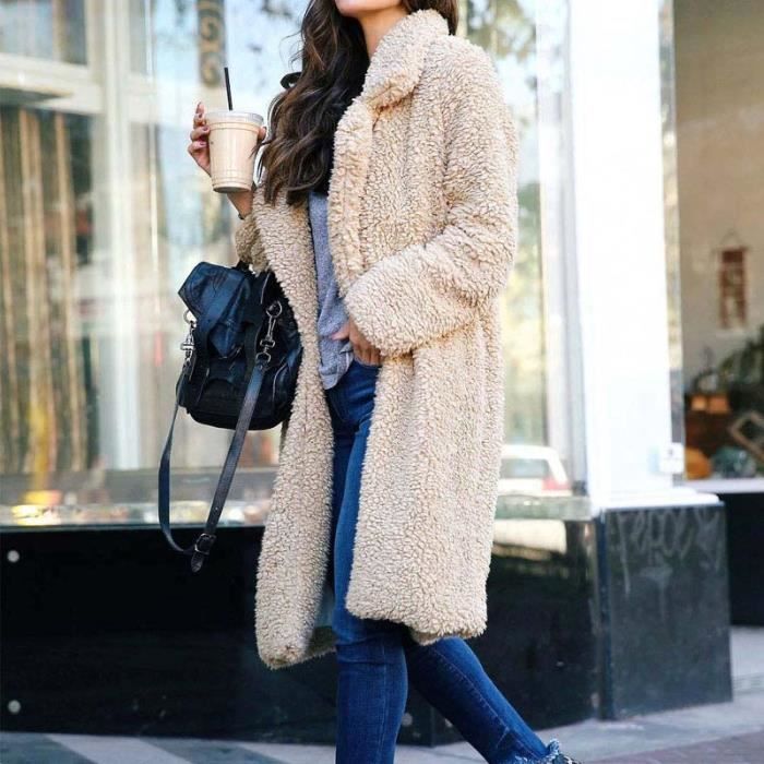 Manteau Femme Automne 2020 Marque Modele Longue Chaudes Dark Camel Sans poche Blanc Cdiscount Pret a Porter