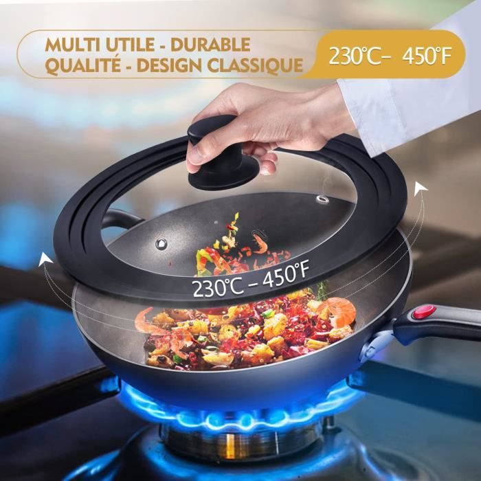 Couvercle Universel En Verre Trempé Avec Bord Silicone - Pour Casseroles Et Poêles 16-28 Cm | Cuisine Pratique