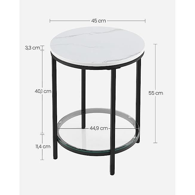 Table D'appoint Ronde 2 Niveaux - 40x40x55 Cm - Noir Et Blanc - Salon, Chambre, Entrée - Design Moderne