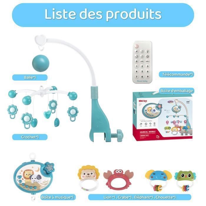 Aolso Mobile Musical bébé, Musical Lit Bébé,Mobile de Voyage
