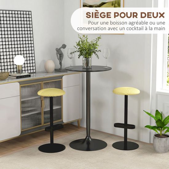 Table de bar table bistro chic style contemporain table ronde hauteur réglable 67-93 cm ø 63 cm plateau pivotant 360° métal chromé pvc blanc