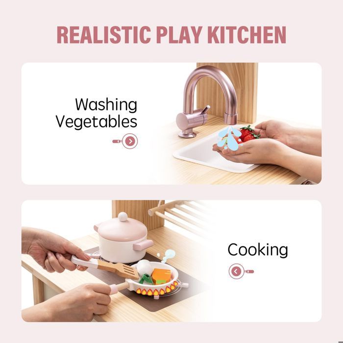 Cuisine Jouet Enfants ROBOTIME - Rose Et Crème Avec Accessoires