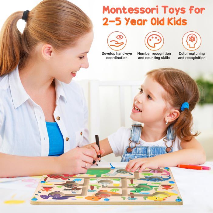 Jeu Magnétique Dinosaure Pour Enfants - Labyrinthe éducatif Couleurs Et Chiffres 3-7 Ans | Montessori