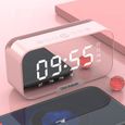 Nouveau miroir réveil Bluetooth petit haut-parleur téléphone portable voix FM réveil bureau audio peut afficher la température rose-0
