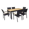 Ensemble jardin textilène aluminium et teck 6 fauteuils 1 table rectangulaire allonge escamotable L150/240 240 Naturel-0