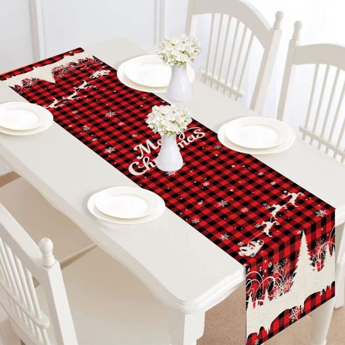 Chemin De Table Noël Vert Sapin 100x33cm En Fausse Fourrure 3D Pailletée - Décoration Festive Magique Et Lavable