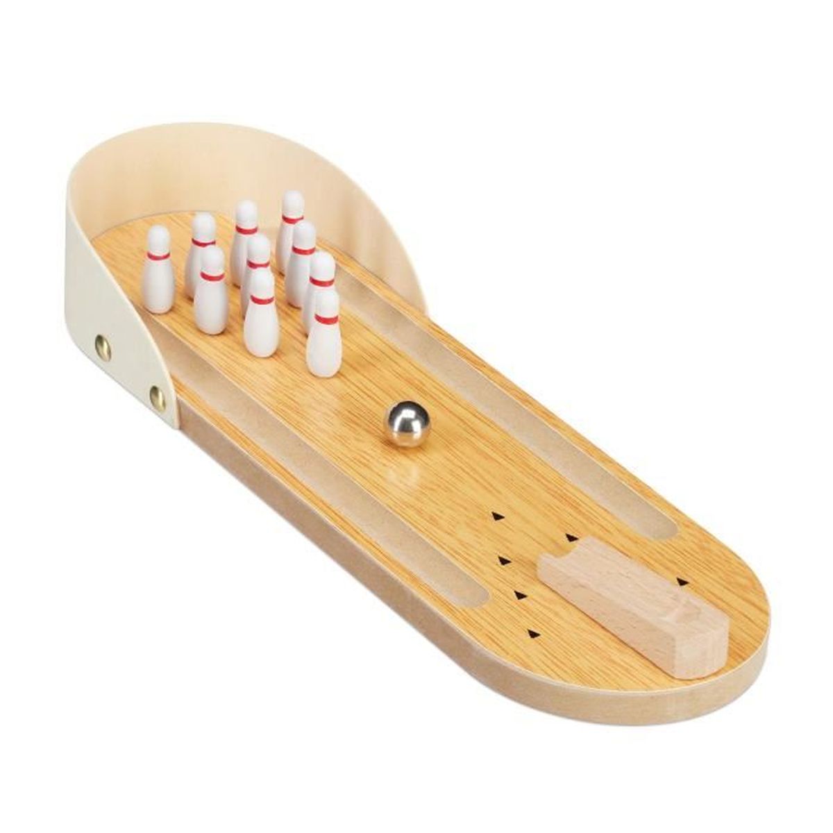 JurciCat Set De Bowling Enfant Mini - 10 Quilles, Piste En Bois, Boule Métal - Cadeau Ludique Dès 3 Ans