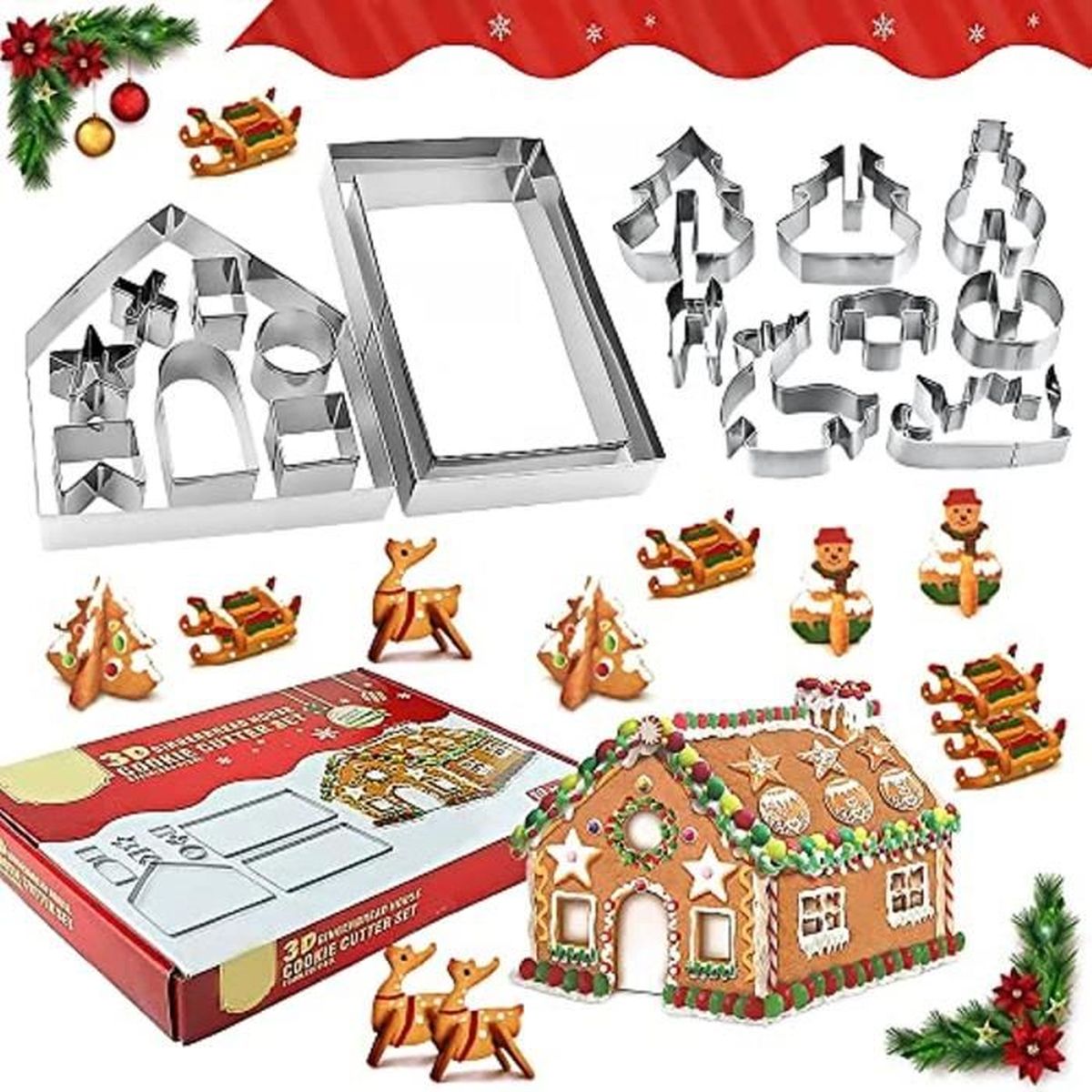 18 Pièces Moules à Biscuits de Noël 3D,Coupebiscuits Maison en Pain d