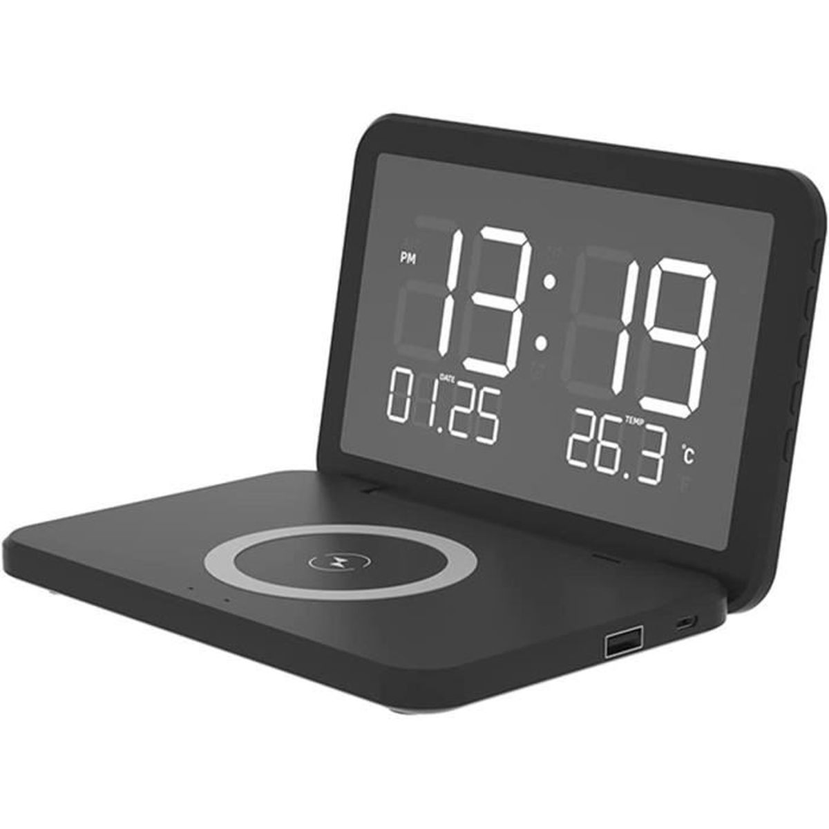 Réveil numérique avec Station de Charge à Induction,Pliable Réveil de