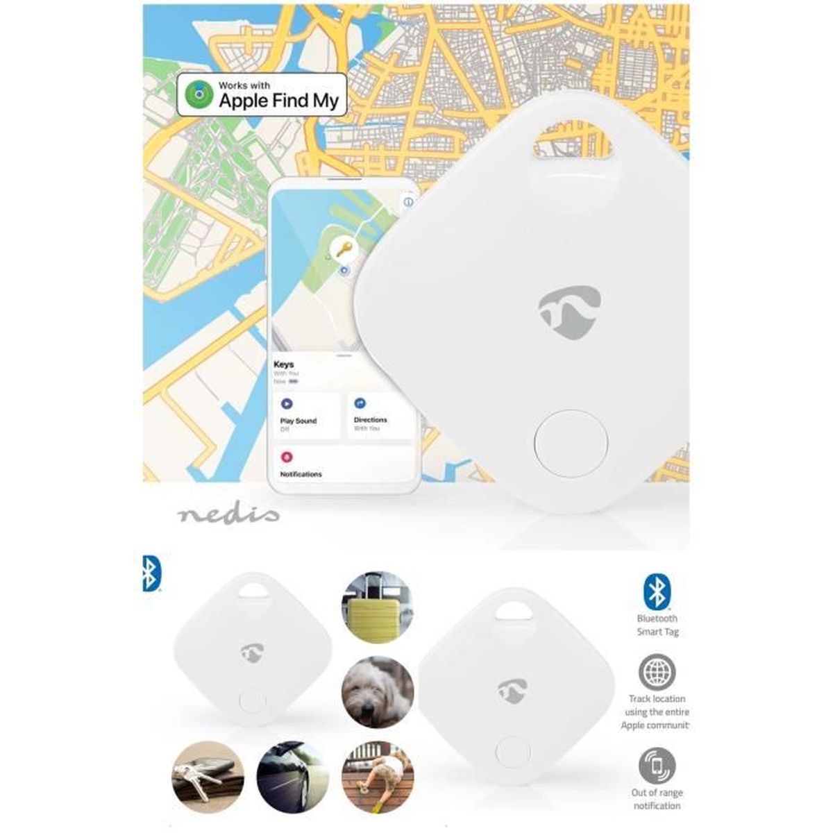 Tracker Bluetooth GPS Type AirTags Pack de 1 Dispositif de Recherche de