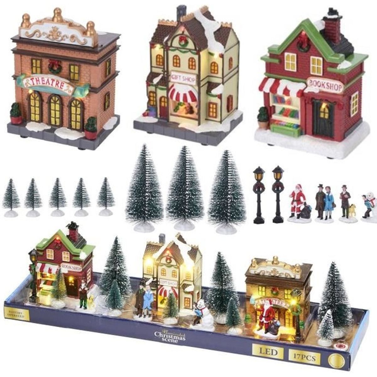 Grand Village de Noël Lumineux LED 17 Pièces Décoration de Noël
