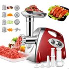 KITYTETY 2 en 1 Hachoir à Viande Électrique - Hachoir à Légumes Professionnel - 2800W - 3 Inox Disques & 4 Lames & Kit de Saucisses - Rouge