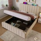 MODFU Lit coffre 160 x 200 cm lit capitonné lit double avec fonction de chargement USB Type-C,en lin,beige,sans matelas,sans fond