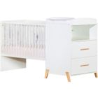 BABY PRICE Lit Combiné - 120x60cm - Evolutif en 90x190cm - Babyprice Joy Naturel - Blanc sur pieds en bois naturel