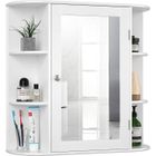 GIANTEX Armoire Murale Miroir Salle de Bain, Armoire de Toilettes avec 1 Porte et 10 Étagères de Rangement, Blanc, 65 x 17 x 64 CM