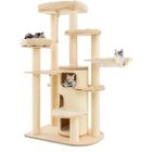 GOPLUS Arbre à Chat Multi-Niveaux 173 cm, Condo à 3 Étages, Hamac, Griffoirs en Sisal, Boule et Corde Suspendue (Beige)