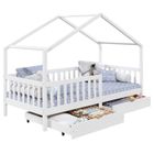IDIMEX Lit cabane ELEA lit enfant simple montessori 90 x 200 cm, avec 2 tiroirs de rangement, en pin massif lasuré blanc