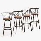 MEUBLES COSY Lot de 4 tabourets de bar industriels pivotants avec dossier en tissu marron - HAILEY 29