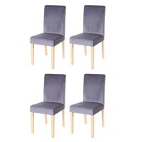 Chaises de salle à manger en tissu velours gris - Lot de 4 - Style vintage - Bois massif