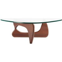 Table Basse Verre Trempé 19mm Style Noguchi Design en Bois Massif Salon- Noyer foncé