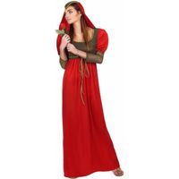 Déguisement médiéval rouge femme - Polyester - Broderies noires et or - Robe rouge et coiffe