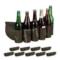 10 x Biergürtel Sixpack, für je 6 Dosen & Flaschen, 0,2 - 0,5 l, Bierhalter Gürtel Camouflage, verstellbar, grün/braun -