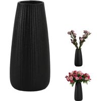 Vase à fleurs noir, en céramique, vase pour herbe de pampa, vase noir pour décoration de bureau à domicile table - 22,5x5,8 cm