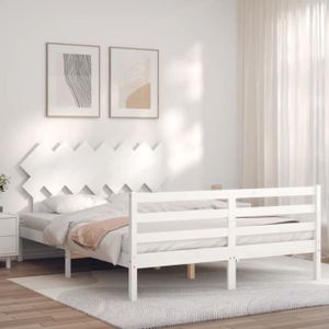 STRUCTURE DE LIT Cadre de lit avec tête de lit blanc King Size bois massif-AKO7677430610074