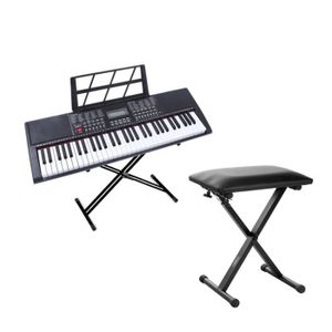 CLAVIER MUSICAL Combinaison de clavier électronique, 66 touches clavier électronique + banc de piano relevable et pliable + X-form stand