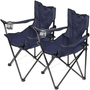 CHAISE DE CAMPING Lot de 2 Chaise de camping pliante légère avec porte-gobelet - 130kg Charge maximale