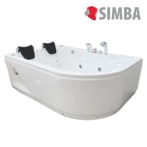 BAIGNOIRE - KIT BALNEO Baignoire balnéo massante angle haute bain tourbillon jacuzzi Havana 170x115 cm