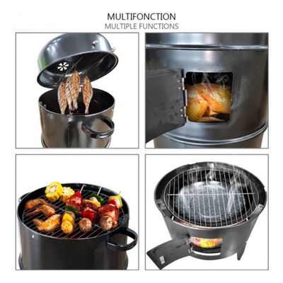 Barbecue Multifonction ITA 3 En 1 - Charbon De Bois, Grille, Fumoir - Avec Thermomètre Et Régulation D'Air