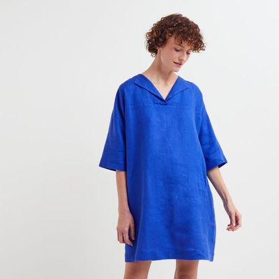 Robe housse en lin uni EUROPEAN FLAX Bleu Cdiscount Pret a Porter