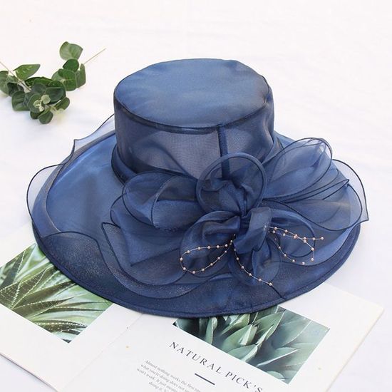 Chapeau en organza à large bord pour femme, élégant, fleur