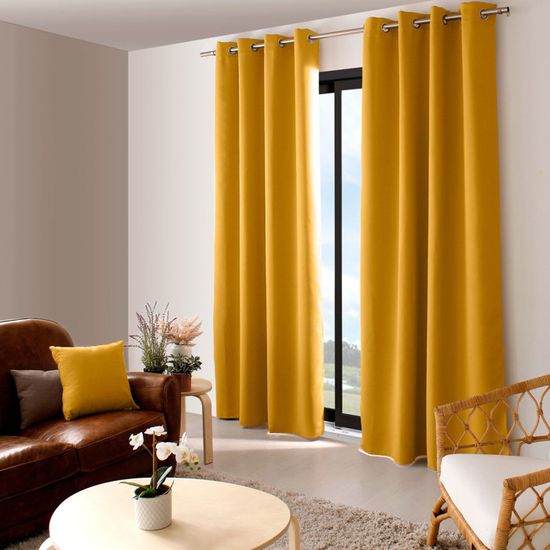 Rideau Occultant Paris Prix – 140 X 180 Cm, œillets, Couleur Moutarde, Polyester, Occultation Totale