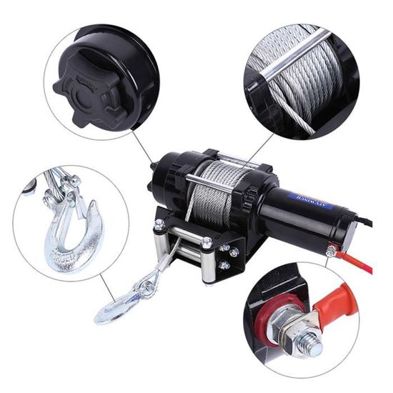 Treuil électrique 12V POTYYH - Force De Traction 907 Kg, Câble 9.2 M, 2 Modes (manuel/filaire), Pour Bateau/voiture
