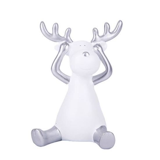 Figurine de renne de Noël Sculpture de résine Statue de cerf pour bureau à domicile décoration de Blanc Argent Pas d'écoute