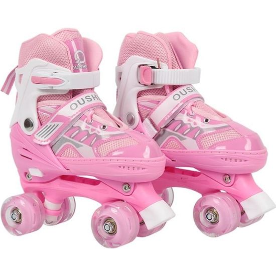 Rollers Quad YUEGMES pour Enfant - Taille réglable - Confortable - Rose