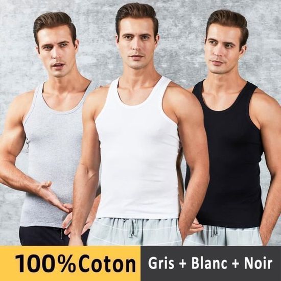 Lot de 3 Debardeur Homme 100 Coton Ete Sans Manches Col Rond Respirant Couleur Unie Confortable Gris blanc noir Gris blanc noir Cdiscount Pret a Porter