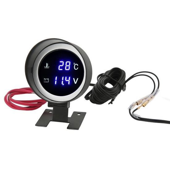 Jauge Température Eau Et Voltmètre 2en1 Auto - Universel 12V/24V - Noir