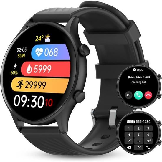 Montre Connectée Femme, 1.2"Smartwatch Montre Connectée Ronde, Avec Moniteur De Fréquence