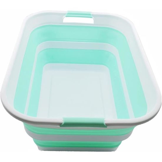 Seau Pliable SAMMART 5,5 L – TPE/PP – Avec Couvercle, Gris/bleu – Gain De Place, Pour Camping Et Pêche